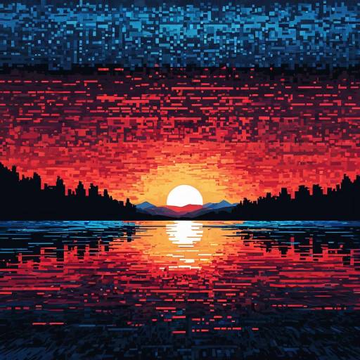 Vibrant Abstract Pixelated Sunset Reflection