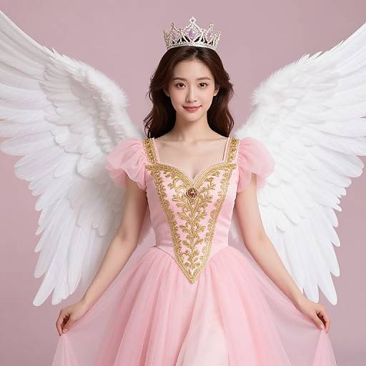 Elegant Female Angel in Pink Dress