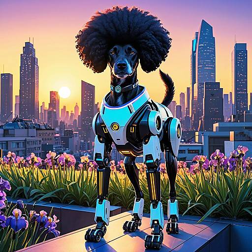 Afro-Futuristic Robotic Dog on Rooftop