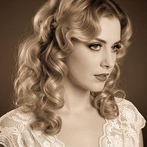 Vintage Style Woman with Dunkelblonde Curled Hair