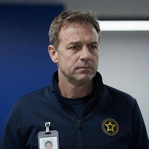 Serious Middle-aged Man in Dark Blue Jacket