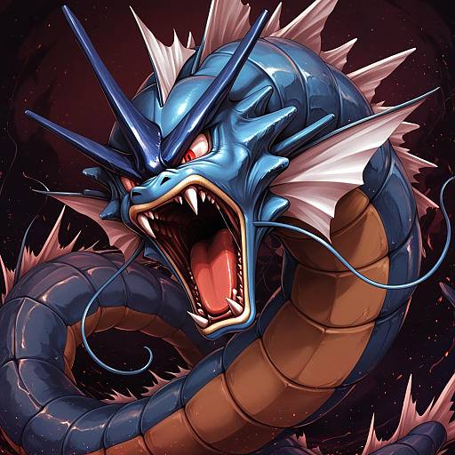 Illustration of Gyarados, pokemon in the style of Kirishima satoshi