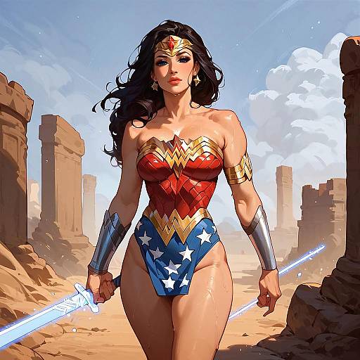 Wonder Woman in a Desert Temple Setting