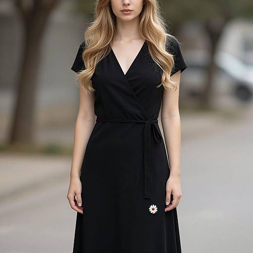 Realistic Portrait of Woman in Black Dress