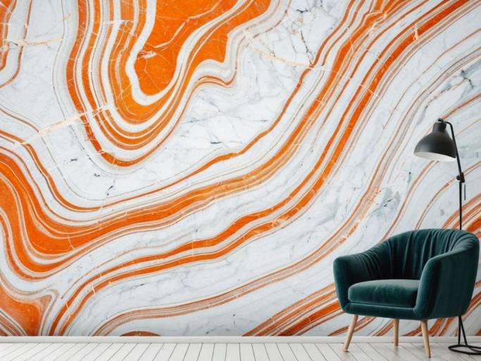 Vibrant Orange and White Marble Wallpaper