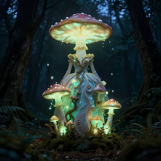 Luminescent Mushroom Dress in Enchanted Forest