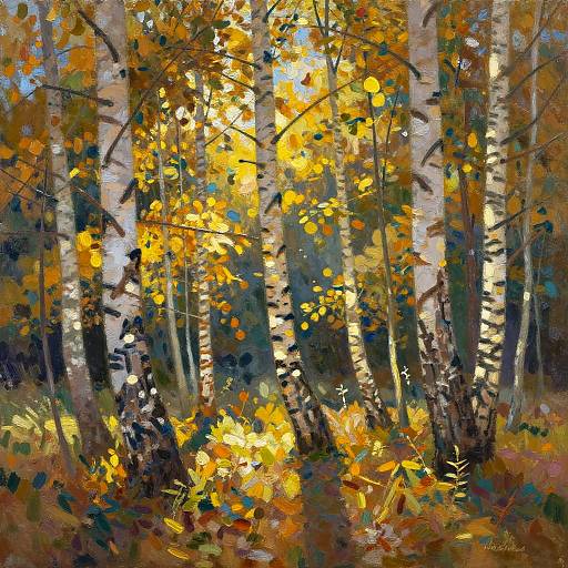 Sunlit Birch Glade Impressionist Scene