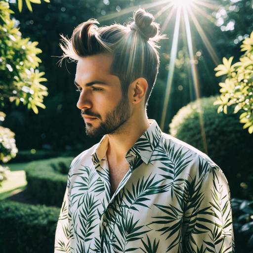 Man with Disconnected Top Knot Hairstyle in Botanical Garden