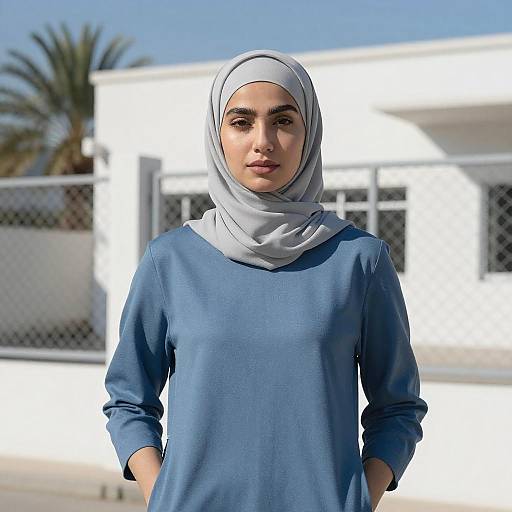 Young Woman Outdoors in Blue Hijab