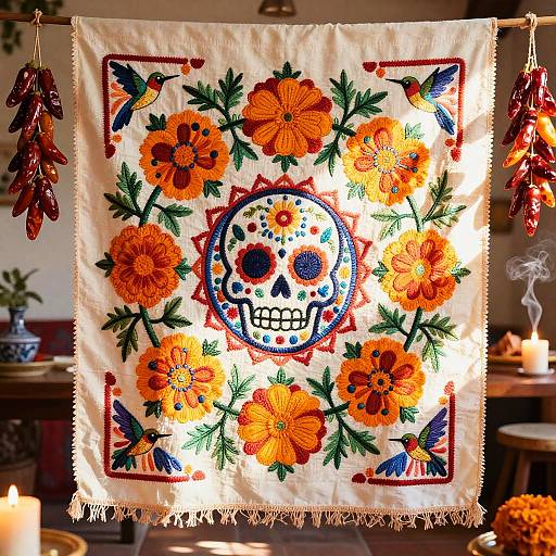 Vibrant Dia de los Muertos Altar Cloth