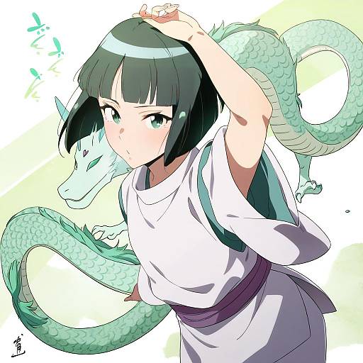 Illustration of Haku (sen to chihiro no kamikakushi), sen to chihiro no kamikakushi in the style of Jeno