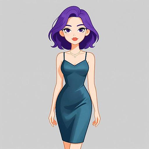 Elegant Woman in Teal Satin Dress