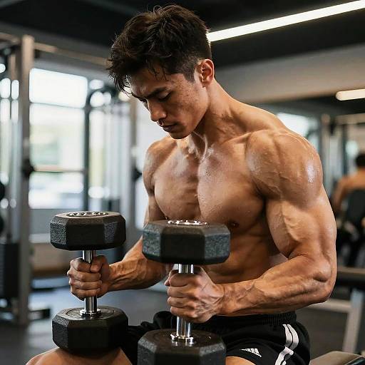 Muscular Bodybuilder Lifting Dumbbells