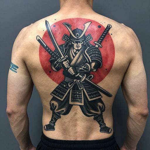 Muscular Man with Samurai Tattoo Art