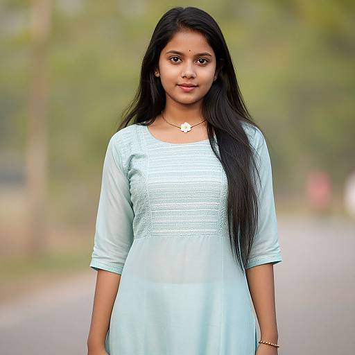 Realistic Portrait of Woman in Double Shade Kurti