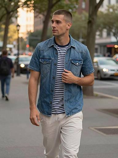 Golden-Hour Urban Stroll in Denim