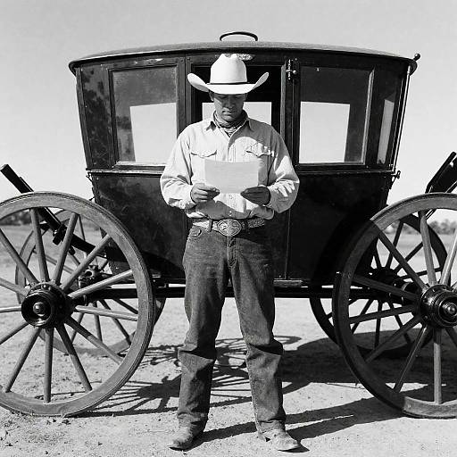 Cowboy with Stagecoach in Black and White
