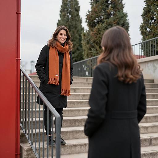 Women on Stairway Under Overcast Sky