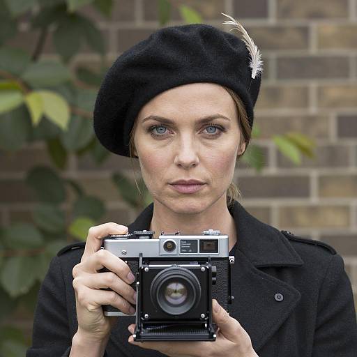 Fair-Skinned Woman with Vintage Camera