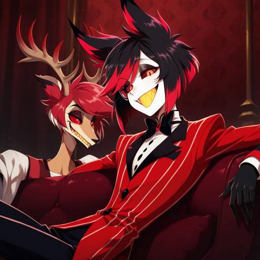 Illustration of Alastor (hazbin hotel), hazbin hotel in the style of Yuuki tatsuya