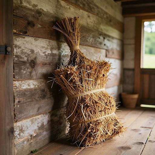 Rustic Straw Broom in Country Cottage