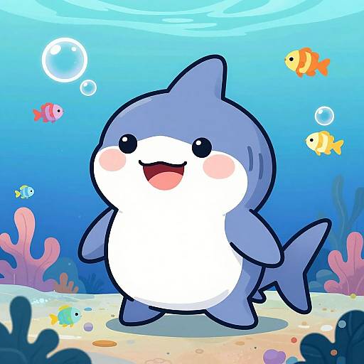 Cheerful Chubby Cartoon Shark