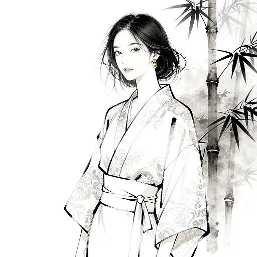 Minimalist Fashion Illustration with Kimono