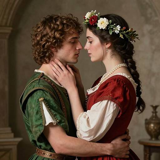 Classical Romantic Embrace of Romeo and Juliet