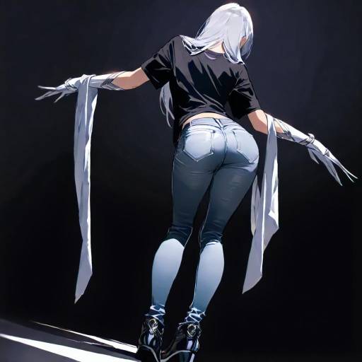 Elegant Lady with Silver Hair in Edgy Attire