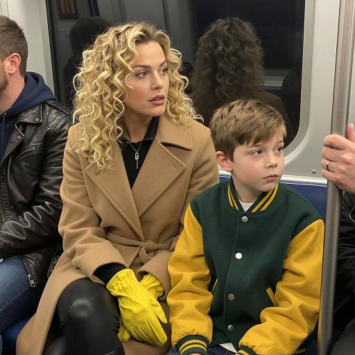 Curious Woman and Boy in Subway Scene