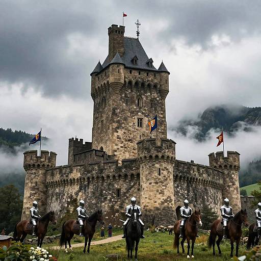 Medieval Castle Fortress with Knights