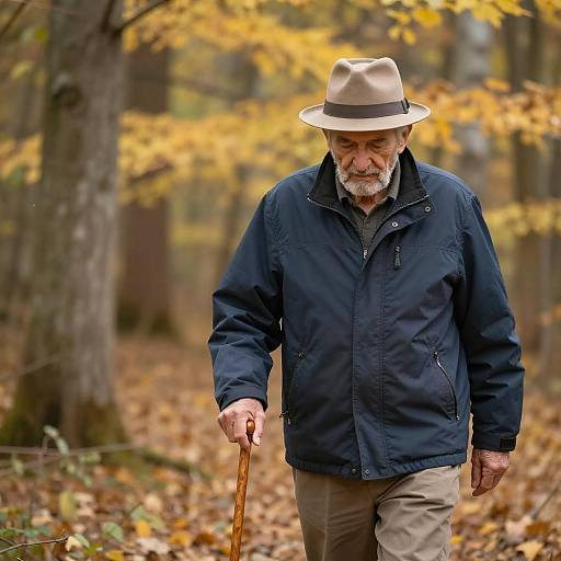 Elderly Man in Autumn Forest
