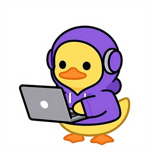 Cute Cyberhacker Duck in Purple Hoodie