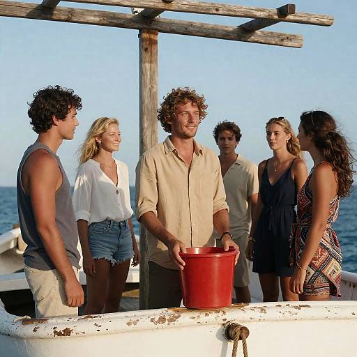 Sunny Group Photo on a Weathered Boat