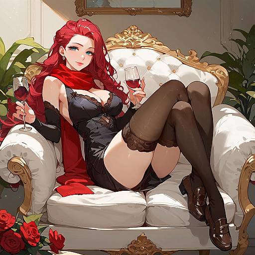 Elegant Anime Girl Drinking Wine