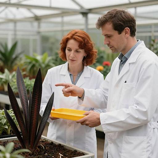 Scientists Examining Exotic Greenhouse Plants