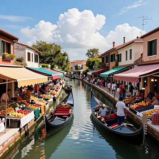 Colorful Canal Market with Gondolas
