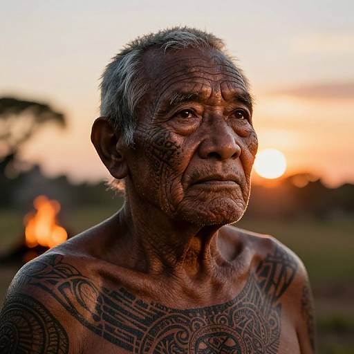 Maori Elder Portrait at Sunset