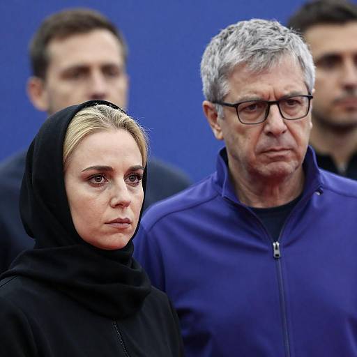 Serious Expressions of Man and Woman Against Blue Background