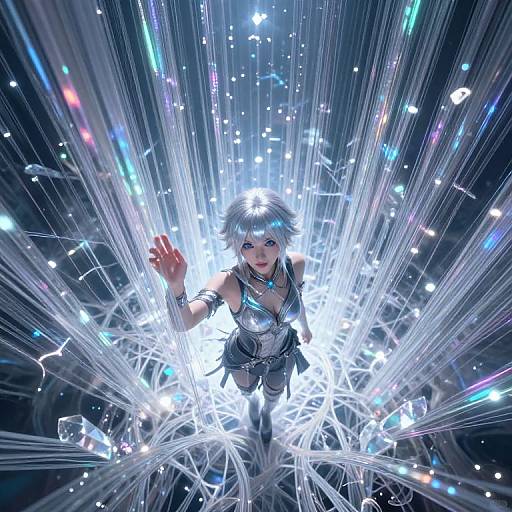 Cyberpunk Fantasy Figure on Crystal Expanse