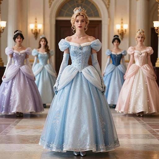 Women in Princess Frocks in Grand Hall