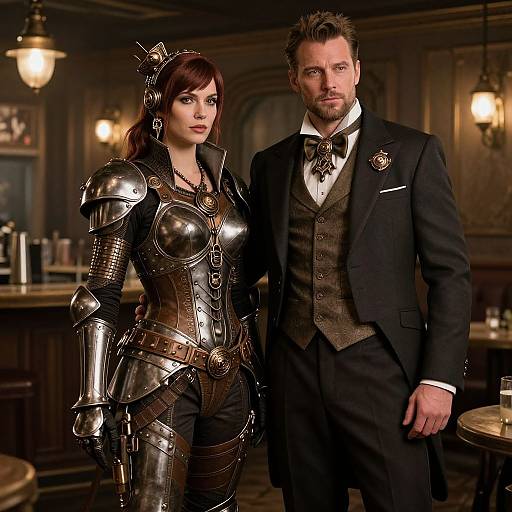 Futuristic Steampunk Couple in Tavern