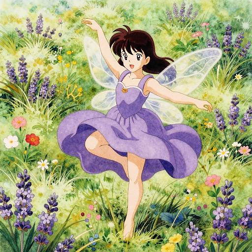 Dancing Lavender Nymph in Enchanted Meadow