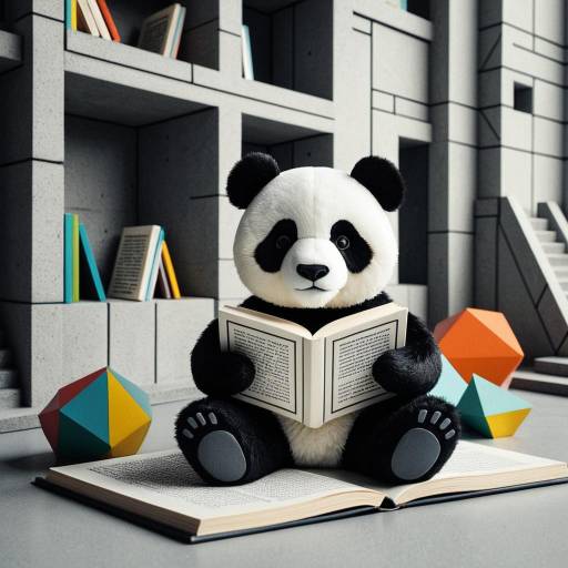 3D Rendered Toy Panda Reading Book
