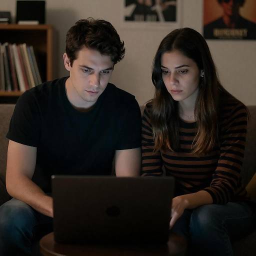 Cozy Evening: Focused Couple on Couch