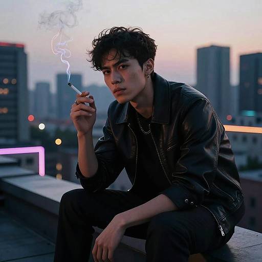 Cyberpunk Rooftop Smoking Scene