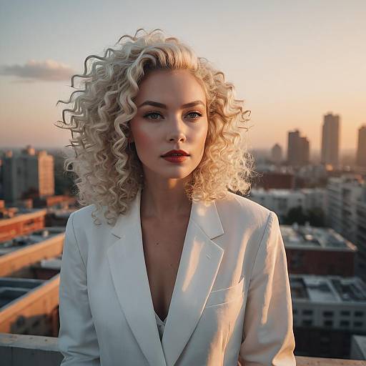 Fashion Portrait of Woman with Curly Blonde Hair