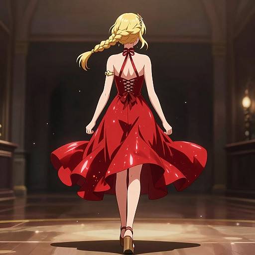 Glamorous Anime Girl in Red Dress