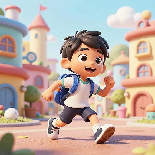 Whimsical Schoolboy in Colorful City