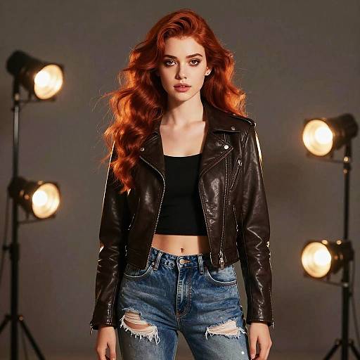 Copper-Red Portrait in Neon Lights